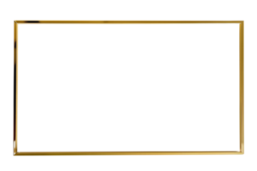 Minimalistic gilded horizontal picture frame, 3d golden rectangle frame for photo, png with transparent background