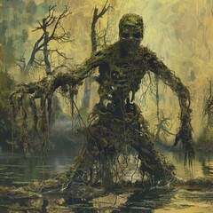 Swamp Zombie Emerging from Murky Waters
