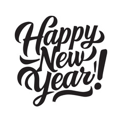 Festive Typography Happy New Year in Stylish Cursive Font on White Background