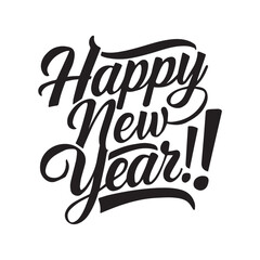 Festive Typography Happy New Year in Stylish Cursive Font on White Background