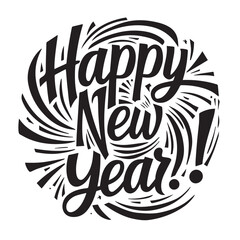 Festive Typography Happy New Year in Stylish Cursive Font on White Background