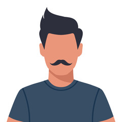 Abstract faceless young man with stylish haircut and curled mustache. Male avatar. Vector illustration