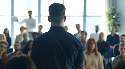 employees attending business meeting