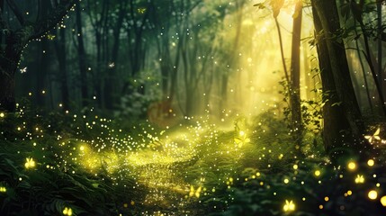 Abundance of fireflies in the forest
