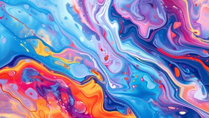Fototapeta premium Vibrant liquid marble with colorful swirls and splashes