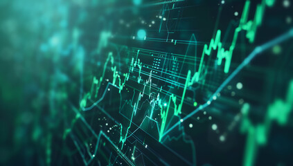 Abstract green data analytical lines and dots