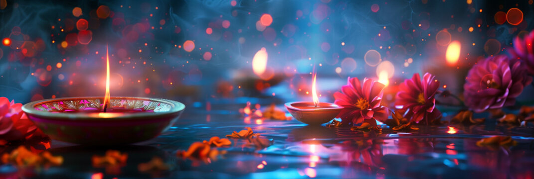 Diwali, indian holiday, Hindu festival of lights, religious celebration at the month of Ashvin, candle light and bokeh