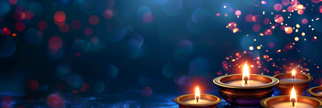 Diwali, indian holiday, Hindu festival of lights, religious celebration at the month of Ashvin, candle light and bokeh