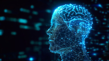 Blue neon human brain digital lines representation