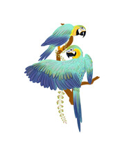 Arara azul, ave, pássaro, amazônia, tropical, floresta, natureza, leveza, estampa, fauna, brasil, rio, ilustração © Débora Floriano