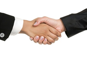  Professional people in suits shaking hands after a successful interview in a well-lit modern office. Business partnership, job interview, and professional agreement concepts on a white background
