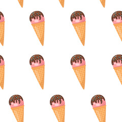 Ice cream seamless pattern. Vector cartoon in flat style.
