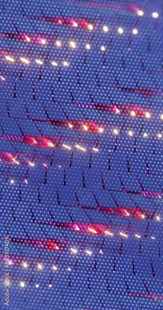 Poster 3D Abstract Render of Blue and Red Cubes with Dot Pattern - Futuristic Geometric Design