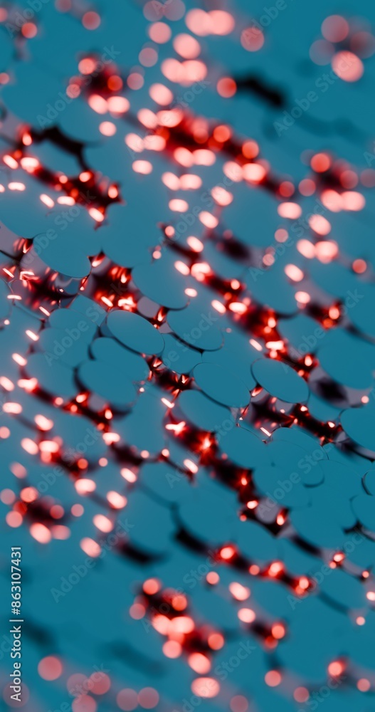 Poster 3d abstract render of blue and red circles with light highlights - futuristic geometric design
