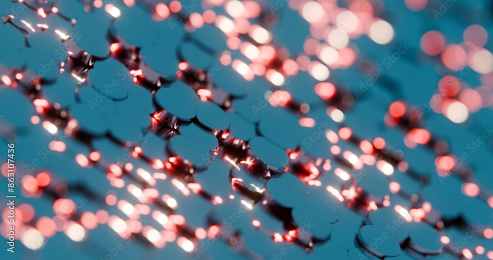 Poster 3D Abstract Render of Blue and Red Circles with Light Highlights - Futuristic Geometric Design