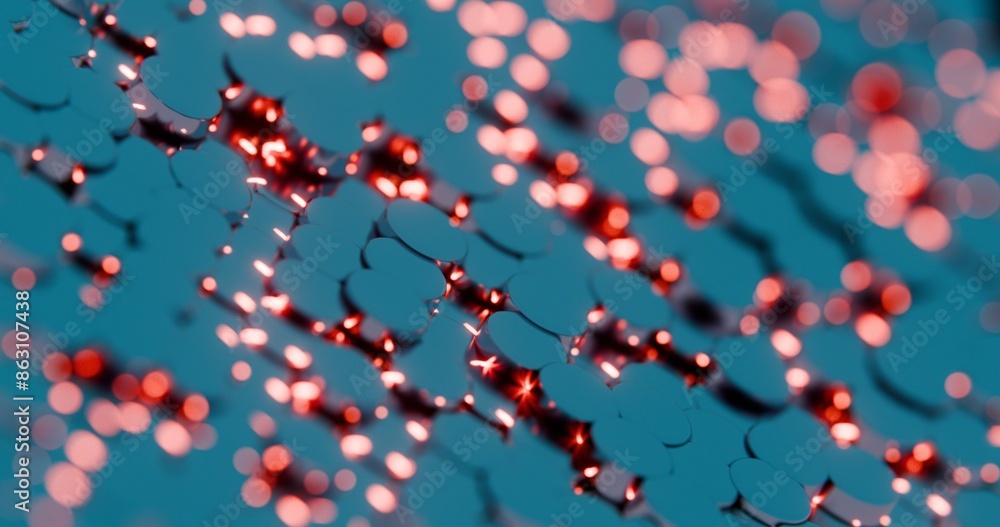 Poster 3d abstract render of blue and red circles with light highlights - futuristic geometric design