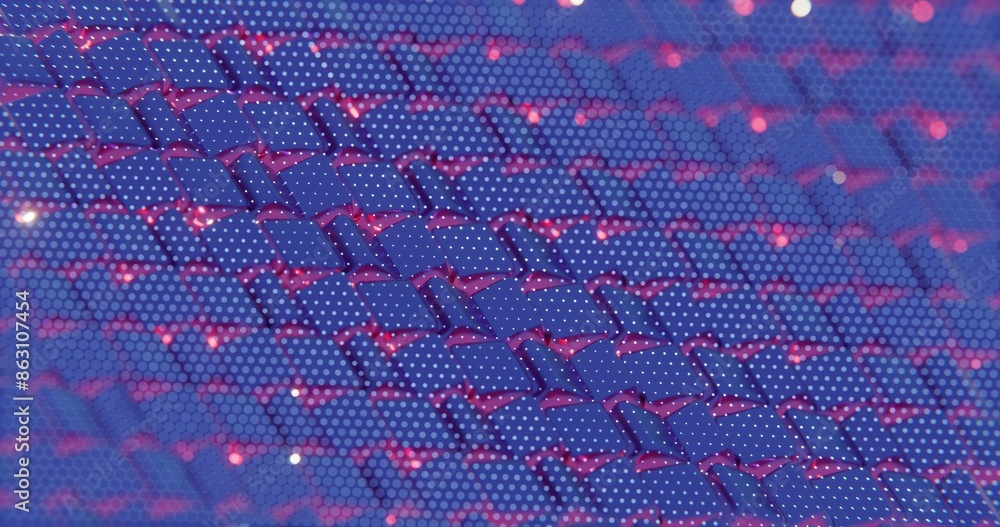 Poster 3D Abstract Render of Blue and Red Cubes with Dot Pattern - Futuristic Geometric Design