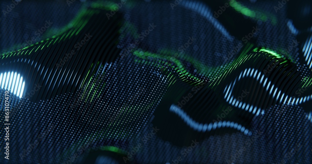 Poster 3D Abstract Render of Glowing Wavy Lines - Futuristic Geometric Design