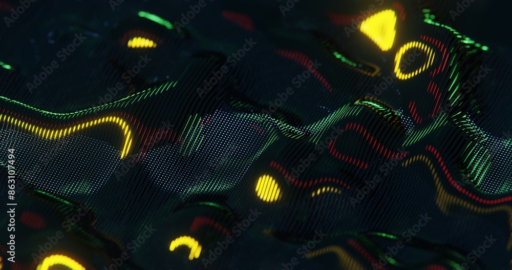 Poster 3D Abstract Render of Glowing Wavy Lines - Futuristic Geometric Design