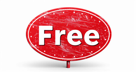 "Free" icon in red color on a transparent background, concept of promotional activities and free gift items