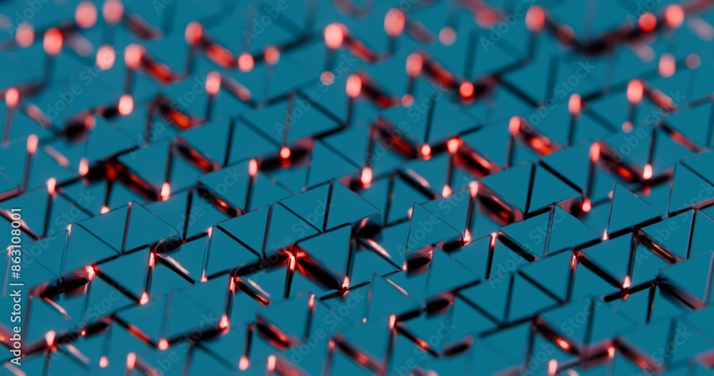 Poster Abstract 3D Geometric Background with Hexagonal Patterns and Neon Glowing Effects..