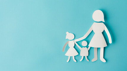 Obraz premium Paper family holding hands symbolizing love unity and togetherness on a blue_background. Generative AI