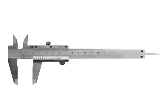 metal vernier caliper, construction and working measuring tool, isolated on a white background