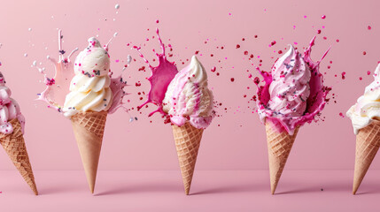 ice cream cones on colorful background