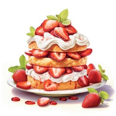 Sweeten the moment with a visually delightful Strawberry Shortcake Extravaganza on white background --v 5.2 Job ID: 5b75a879-a4fc-41e2-8b63-e7991aa98082