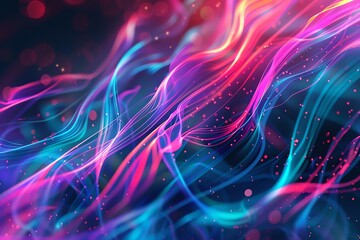 Abstract background of colorful flowing lines and particles. Concept of energy, movement, technology, and design