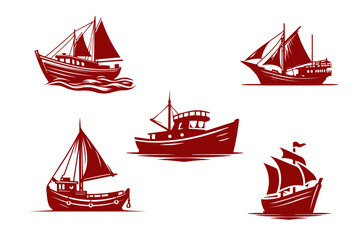 Fishing Boats vector silhouette