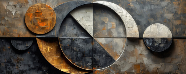 Abstract artful background with shapes and forms in the style of cubism, dark gray and light bronze, angular perspective, many lines, digital art techniques, wall painting effect, 4K, wallpaper