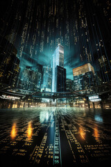 Obraz premium generated illustration financial charts on a background behind a city scene