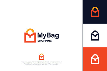 Letter M with shopping bag logo design combination