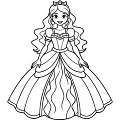 Fototapeta premium dress, bride, woman, wedding, fashion, beauty, vector, princess, cartoon, illustration, art, gown, people, silhouette, bridal, doll, lady, child, hair, love, sketch, person, flower, model, queen