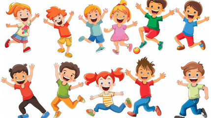 Fototapeta premium set of happy kids cutout