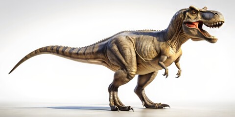 Fototapeta premium A solitary dinosaur stands majestically alone, its dark outline stark against a bright white background, emphasizing its prehistoric grandeur in a minimalist design.
