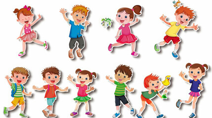 Fototapeta premium set of happy kids cutout