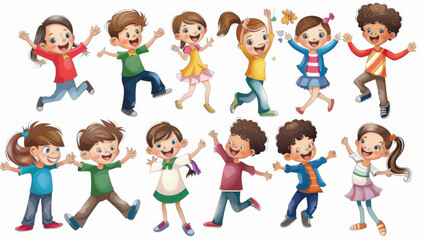 set of happy kids cutout
