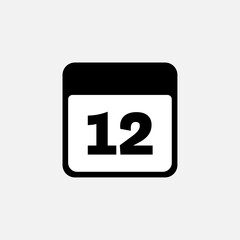 12th day of the month, minimalist calendar. Vector icon