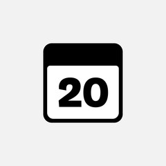 20th day of the month, minimalist calendar. Vector icon