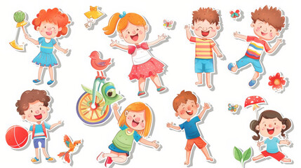 set of happy kids cutout