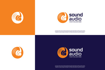 Music audio logo design. Headset with cassette logo combination