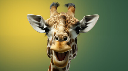 Giraffe with green and yellow gradient background.