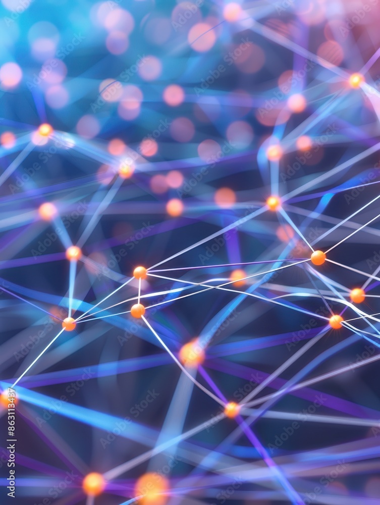 Aufkleber futuristic digital network data connections with bright glowing nodes and lines in a dynamic abstrac