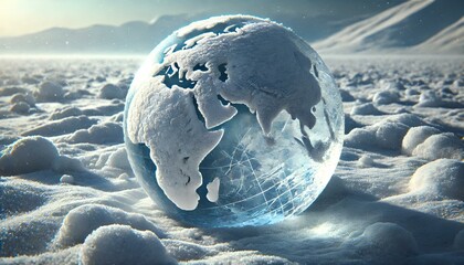 Obraz premium 雪の上に転がる氷の地球