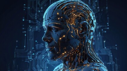 Free Photo Digital AI chip integral into abstract technology brain on dark blue background