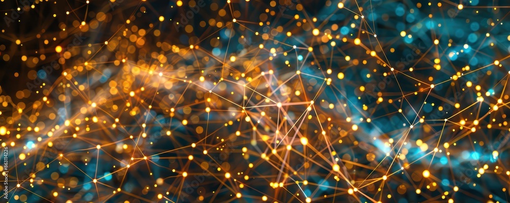 Aufkleber Abstract network with glowing lines and nodes against a dark background, representing data, technology, and connectivity.