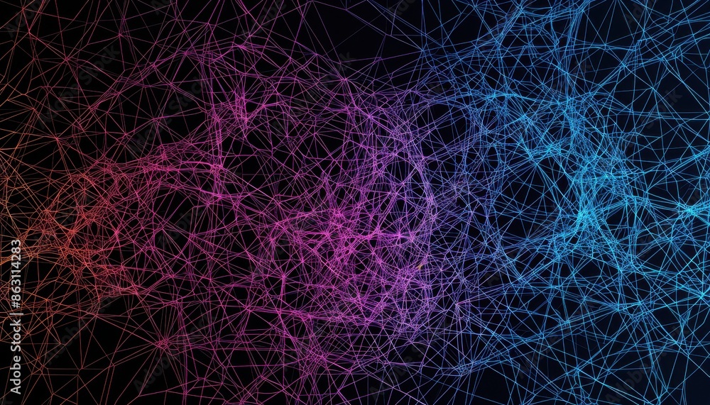 Aufkleber Abstract network of neon lines forming a complex web against a dark background, representing connections and technology.