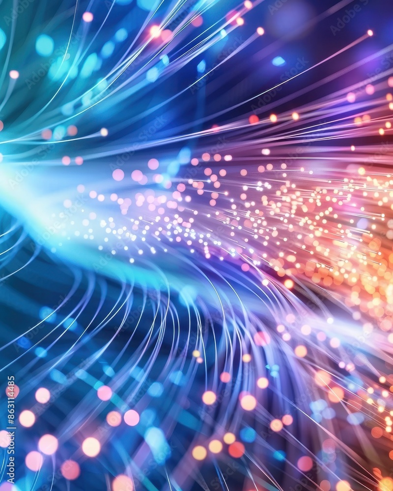 Poster Abstract light trails in vibrant colors showcasing dynamic motion and energy, perfect for tech and innovation concepts.